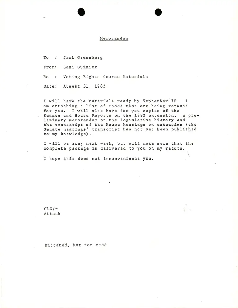 Memo from Lani Guinier to Jack Greenberg preview