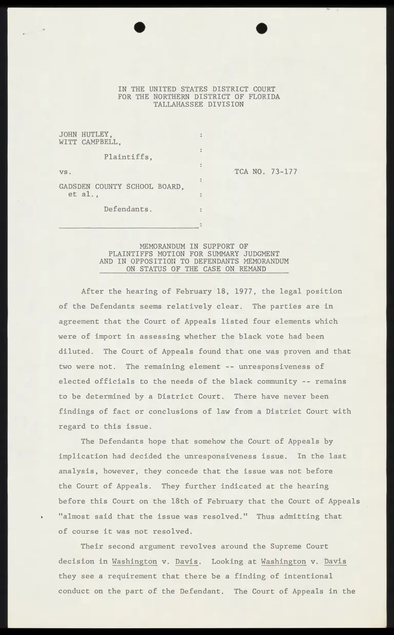 Memorandum in Support of Plaintiffs Motion for Summary Judgment and in Opposition to Defendants Memorandum on Status of the Case on Remand preview