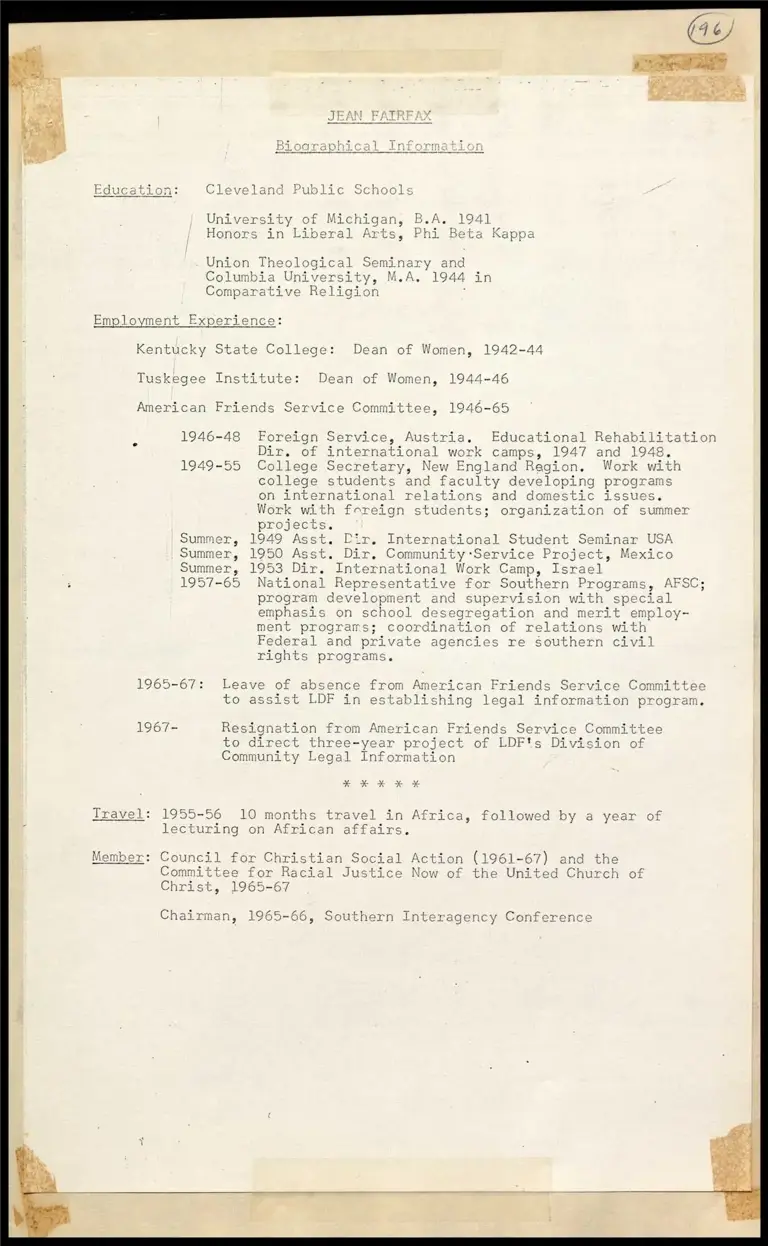 Biographical Sketch on Jean Fairfax preview