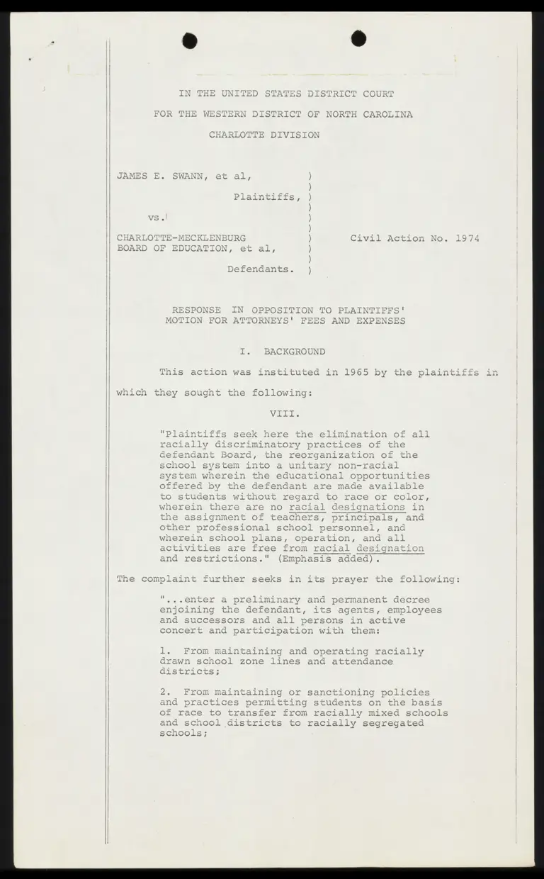 Response in Opposition to Plaintiffs' Motion for Attorneys' Fees and Expenses preview