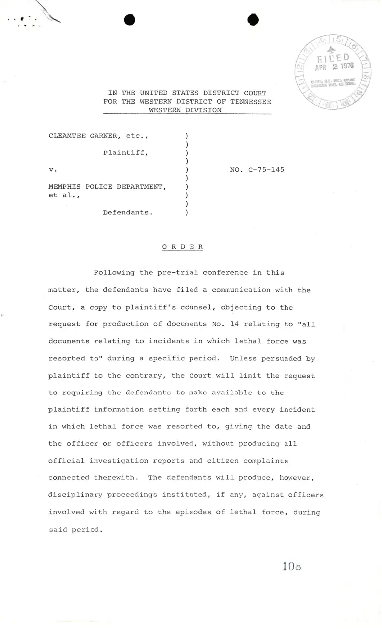 Order for Production of Documents preview