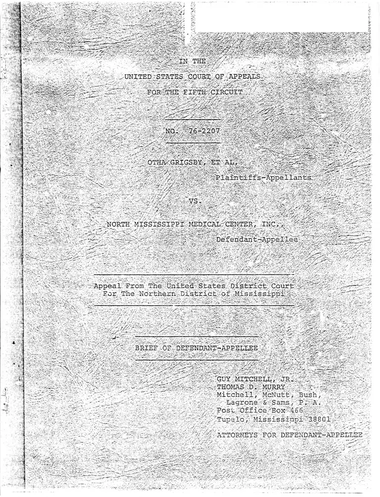 Grigsby v. North Mississippi Medical Center Brief of Defendant-Appellee preview