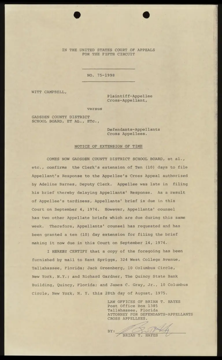 Notice of Extension of Time preview