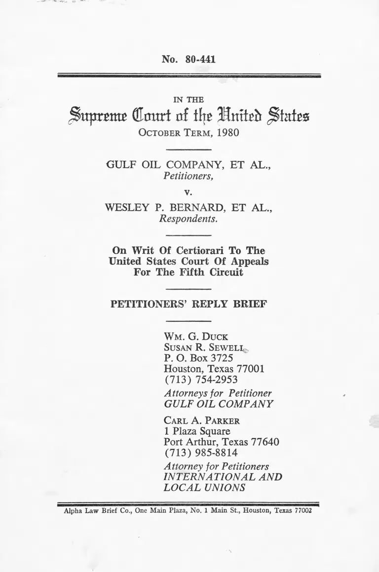 Gulf Oil Company v. Bernard Petitioners' Reply Brief preview