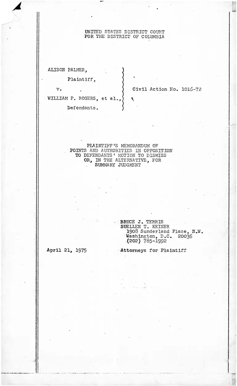 Palmer v. Rogers Plaintiff's Memorandum of Points and Authorities preview