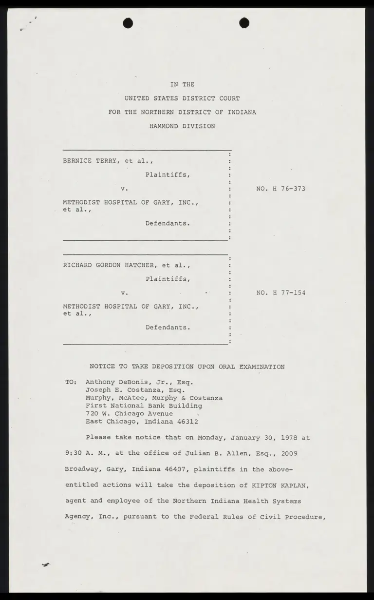 Notice to Take Deposition Upon Oral Examination preview