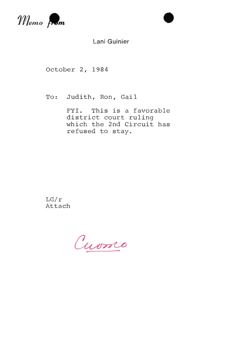 Memo from Lani Guinier RE Cuomo preview