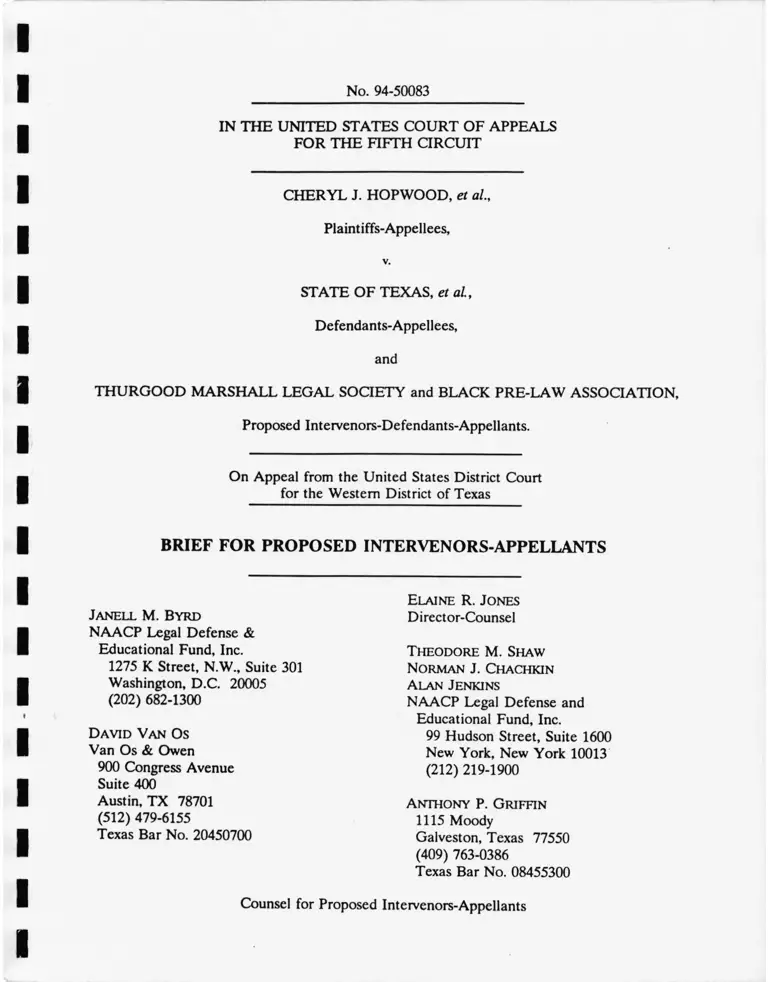 Hopwood v. Texas Brief for Proposed Intervenors-Appellants preview