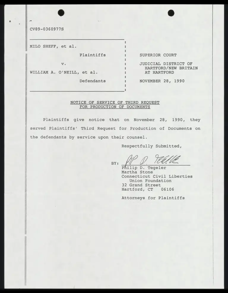 Notice of Service of Third Request for Production of Documents preview