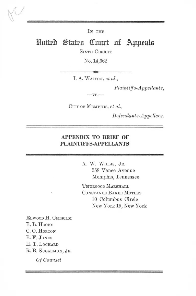 Watson v. City of Memphis Appendix to Brief of Plaintiffs-Appellants preview