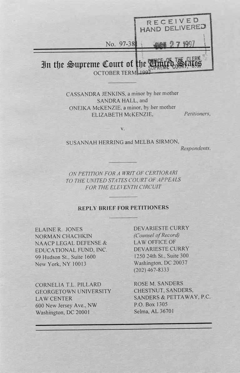 Jenkins v. Herring Reply Brief for Petitioners preview