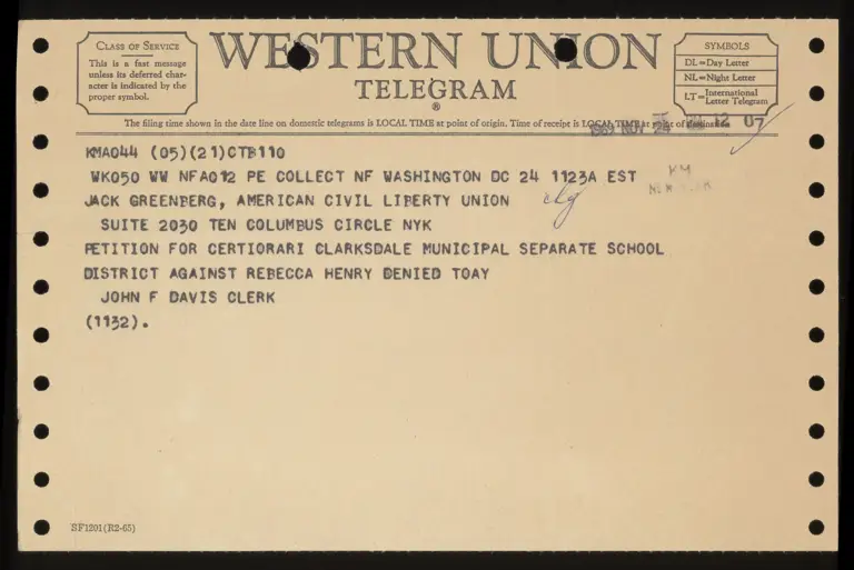 Telegram Sheet for Petition for Certiorari preview