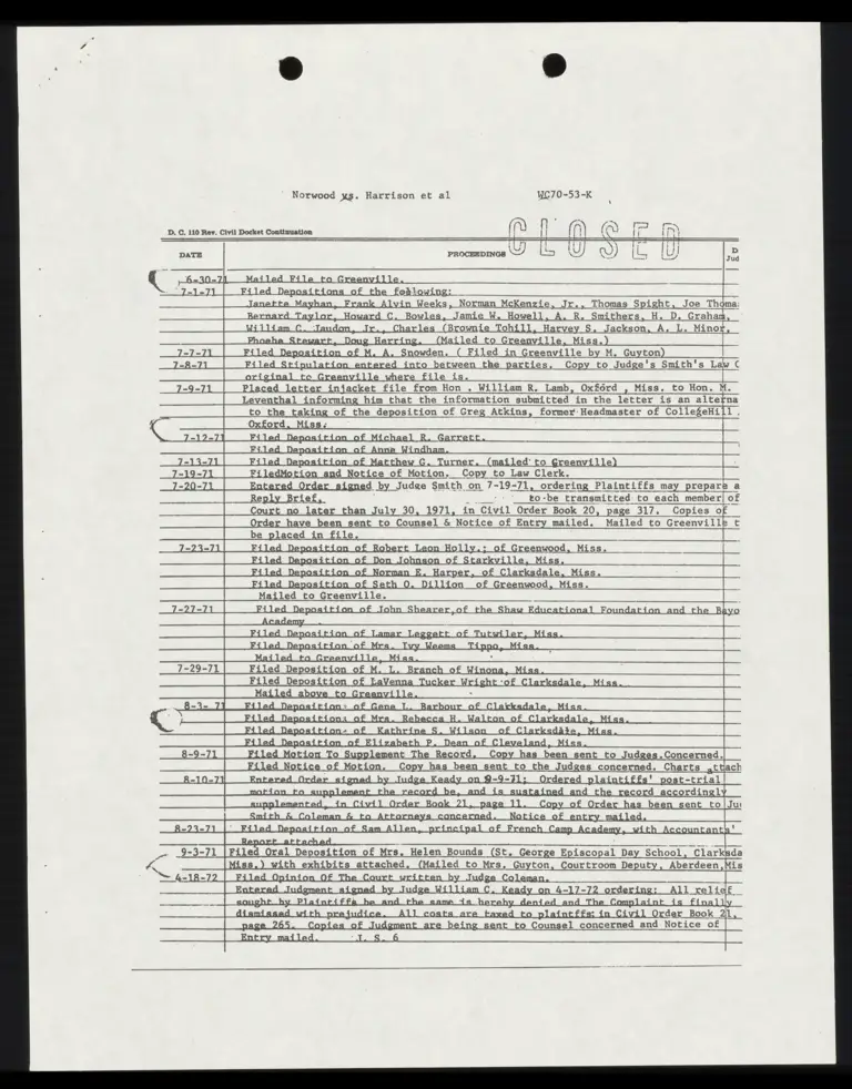 1971-1978 Docket; Final Judgment Under Rule 58, Federal Rules of Civil Procedure; 1970-1971 Docket preview