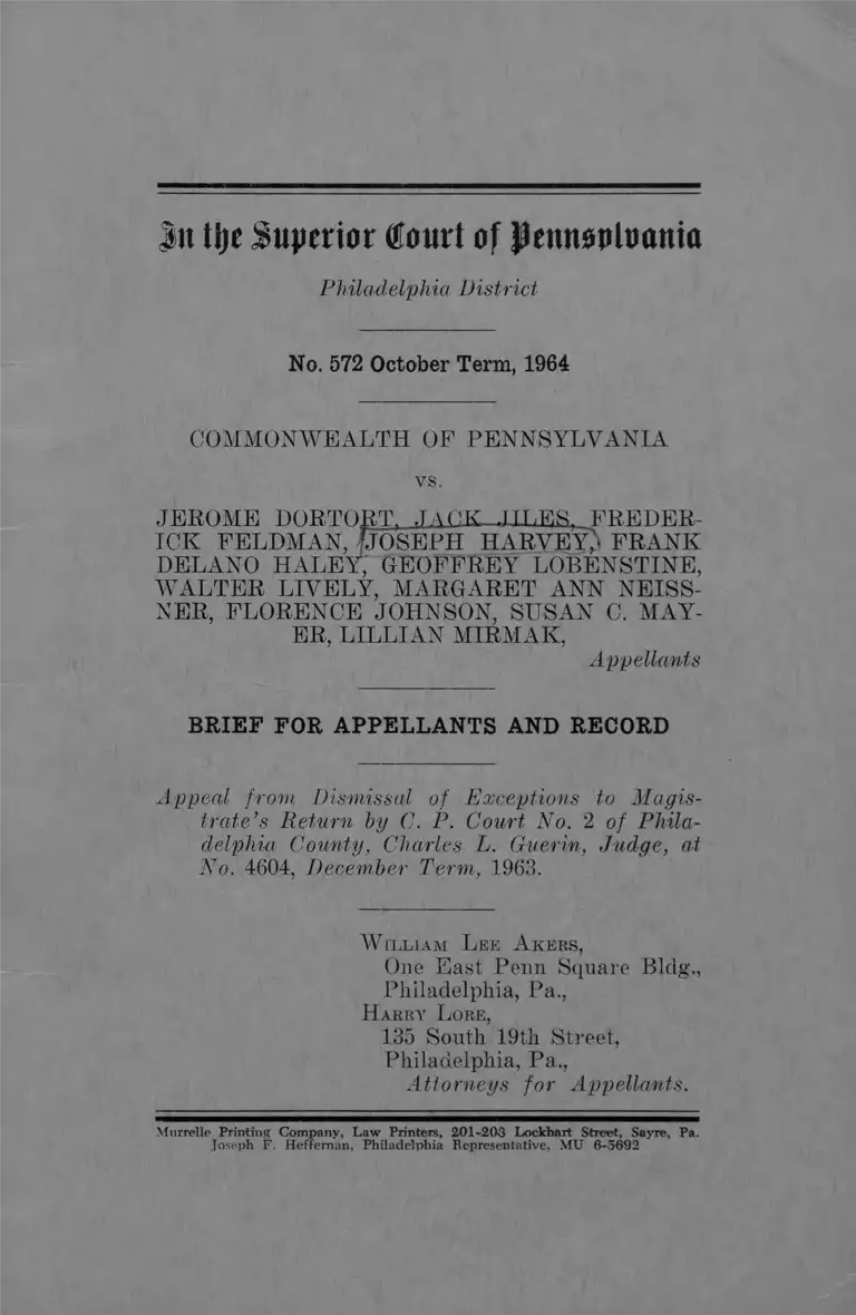Commonwealth of Pennsylvania v. Dortort Brief for Appellants and Record preview
