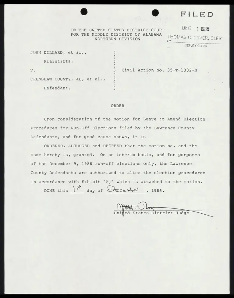 Order Granting Lawrence County Run-Off Elections preview