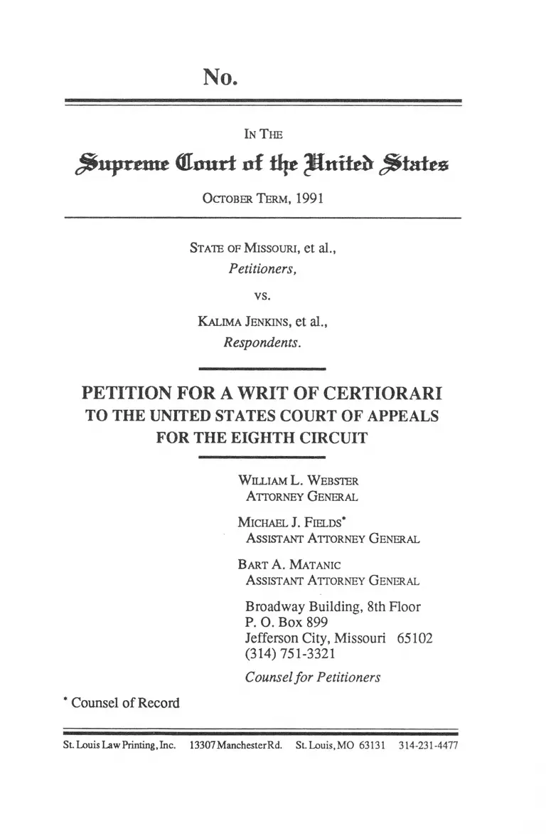 Missouri v. Jenkins Petition for a Writ of Certiorari to the US Court of Appeals for the Eighth Circuit preview