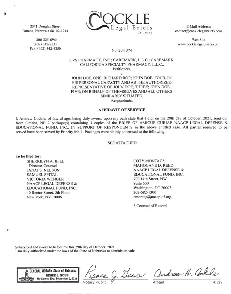 CVS Pharmacy v. Doe Affidavit of Service preview