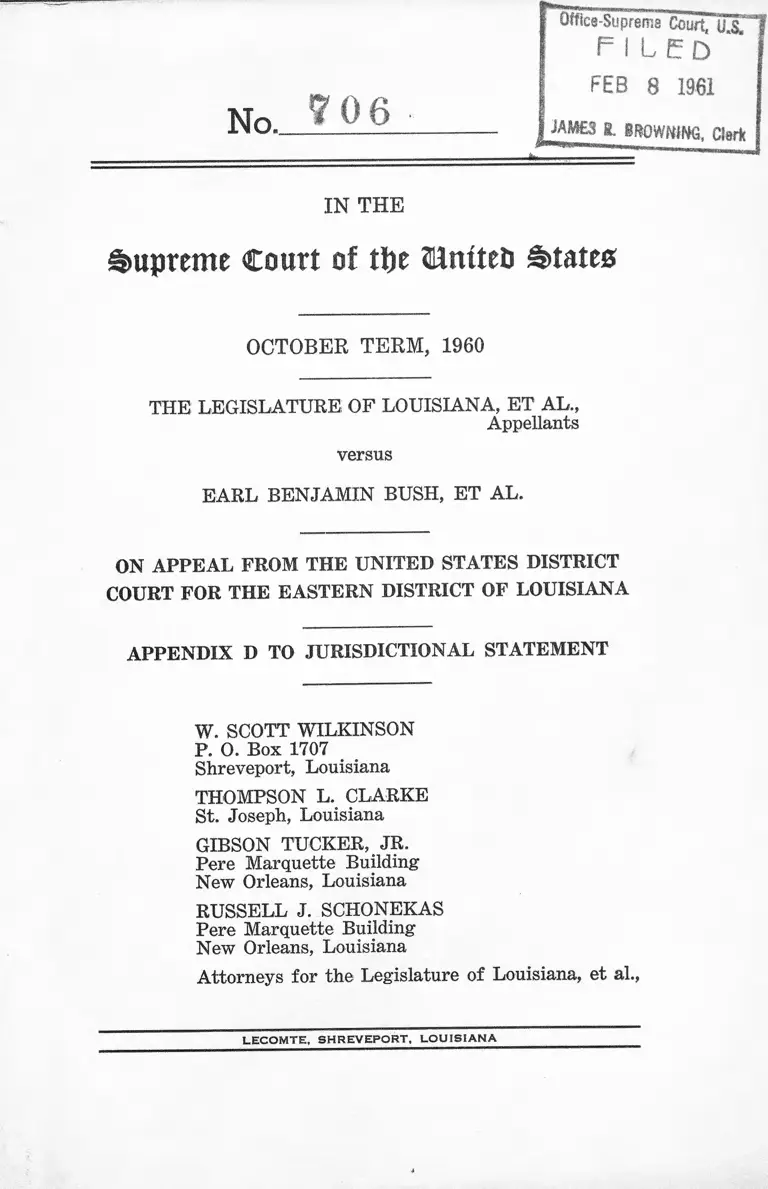 The Legislature of Louisiana v. Earl Benjamin Bush Appendix D to Jurisdictional Statement preview