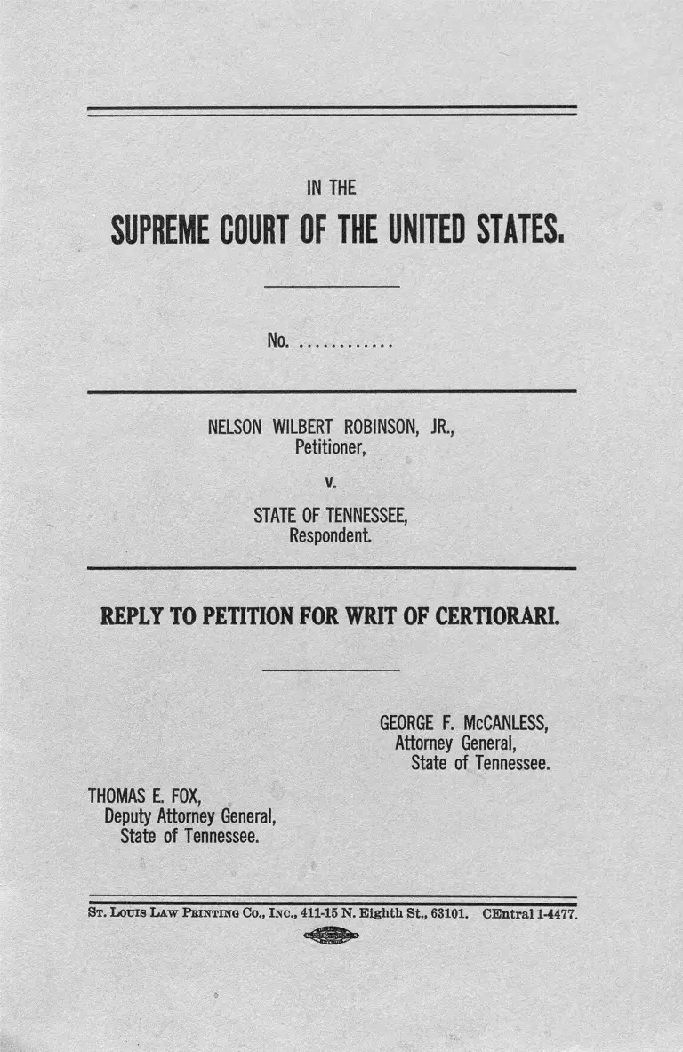 Robinson v TN Reply to Petition for Writ of Certiorari preview