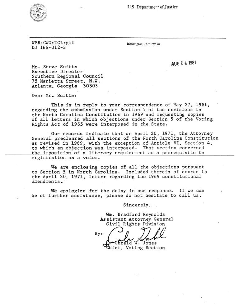 Correspondence from Bradford Reynolds to Suitts preview
