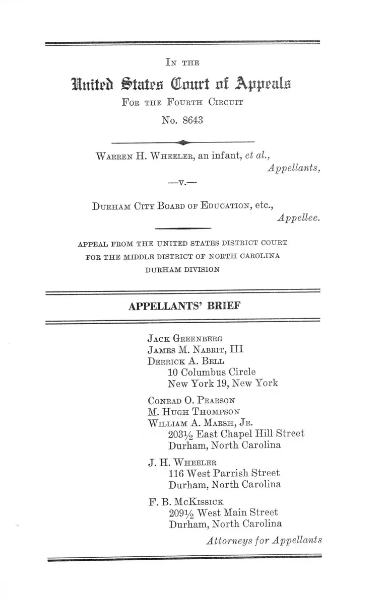 Wheeler v. Durham City Board of Education Appellants' Brief preview