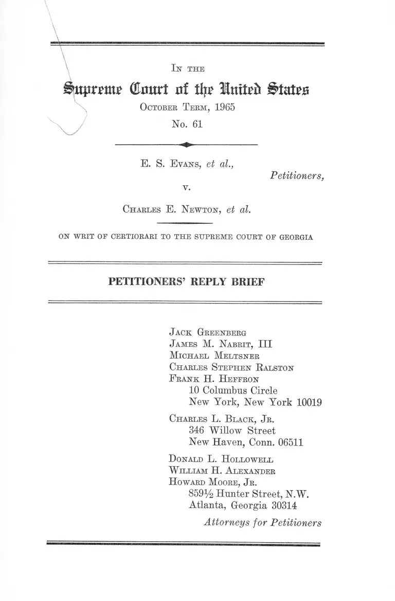 Evans v. Newton Petitioners' Reply Brief preview