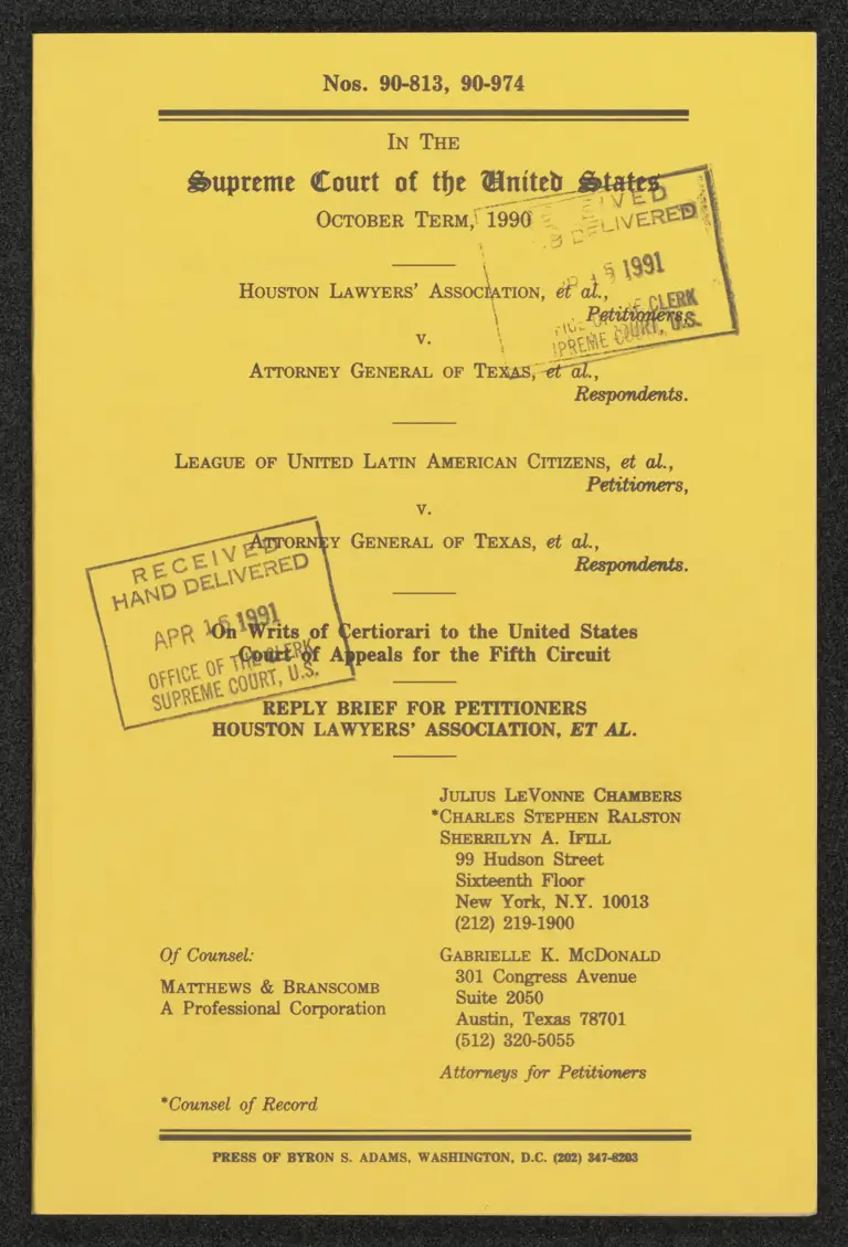 Reply Brief for Petitioners Houston Lawyers’ Association et al. preview