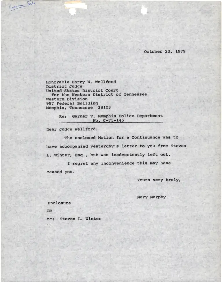 Correspondence from Mary Murphy to Harry W. Wellford preview