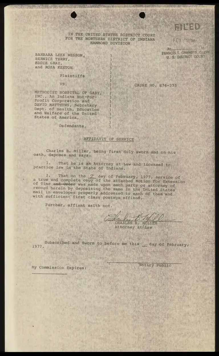 Affidavit of Service of Motion For Extension of Time preview