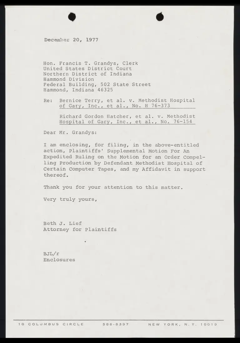Correspondence from Lief to Clerk Re: Supplemental Motion for Expedited Ruling preview