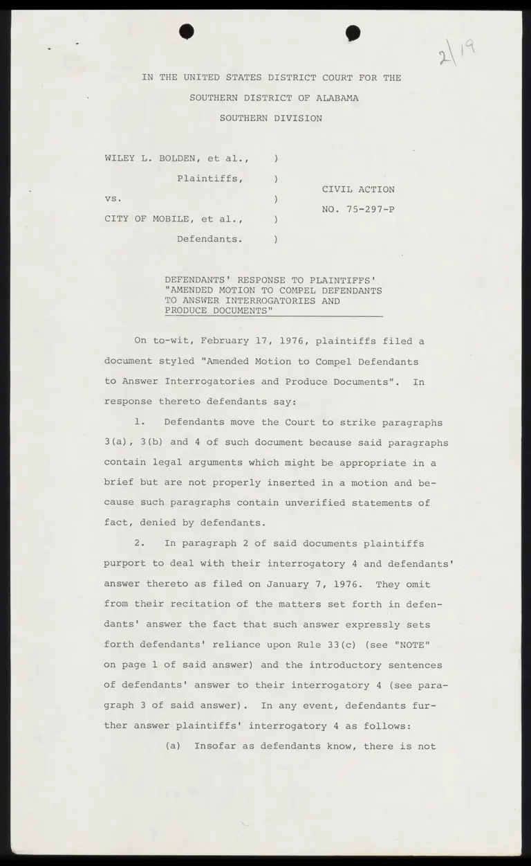 Defendants' Response to Plaintiffs' "Amended Motion to Compel Defendants to Answer Interrogatories and Produce Documents" preview