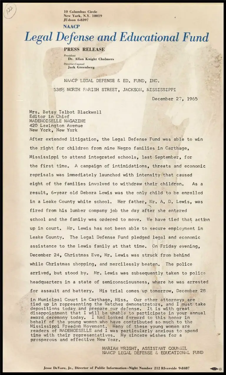 Right of Negro Children in Carthage, Miss. to Attend Integrated Schools preview