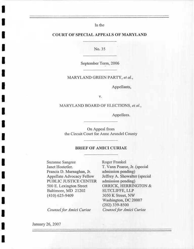 Maryland Green Party v. Maryland Board of Elections Brief of Amici Curiae preview