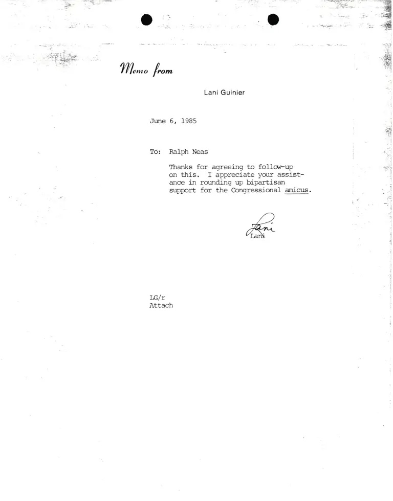 Memorandum from Lani Guinier to Ralph Neas preview
