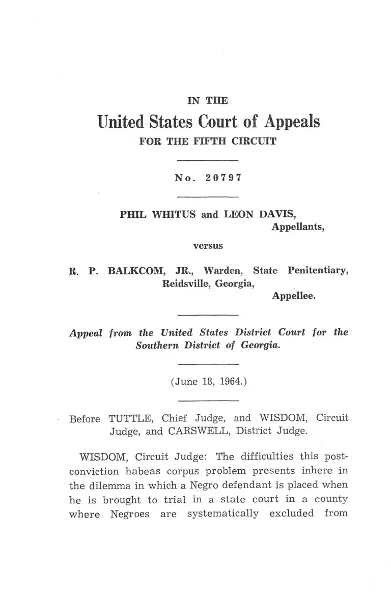 Whitus v. Balkcom Opinion preview