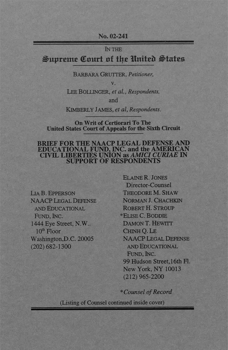 Grutter v. Bollinger Brief for the NAACP Legal Defense and Educational Fund, Inc. et al. as Amici Curiae in Support of Respondents preview