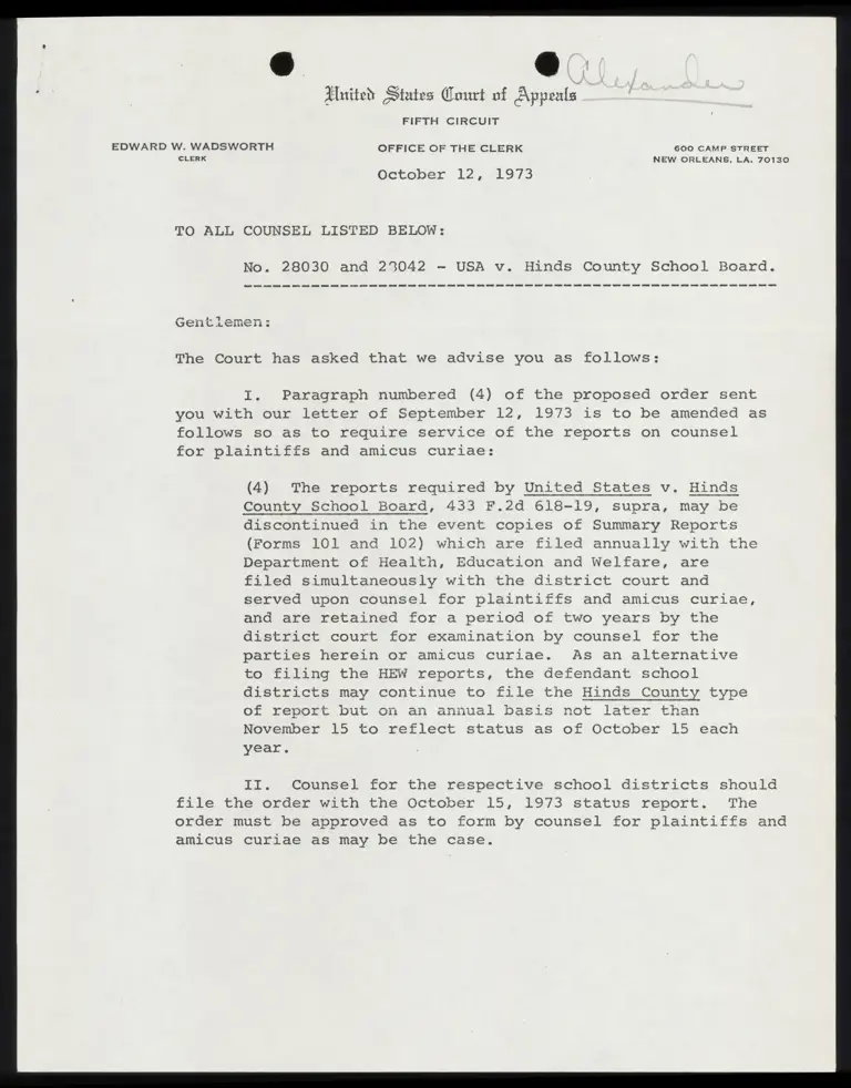 Correspondence from Clerk to Counsel preview