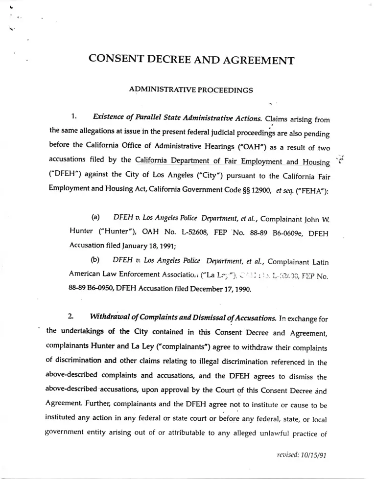 Department of Fair Employment and Housing v. Los Angeles Police Department Consent Decree and Agreement preview