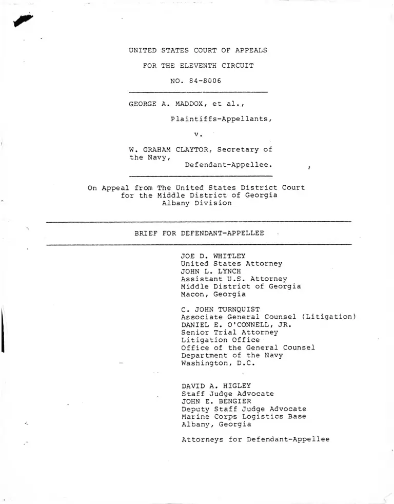 Maddox v. Claytor Brief for Defendant-Appellee preview