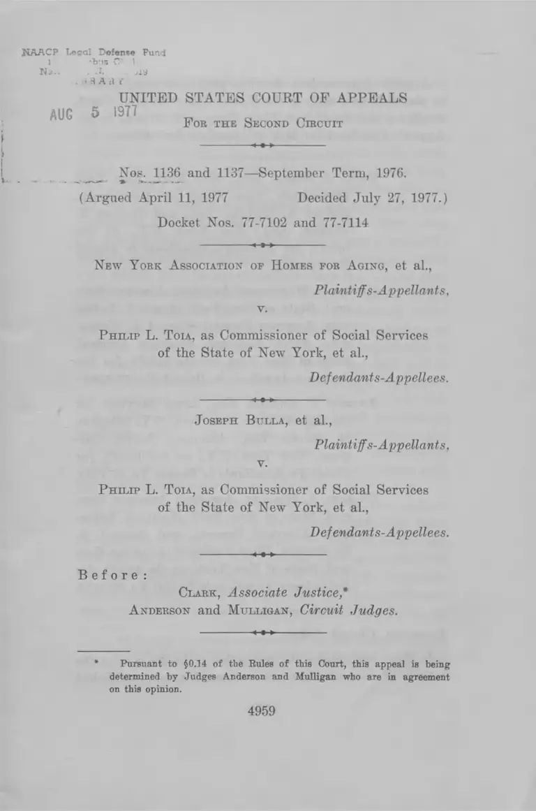 New York Association of Homes for Aging v. Toia Court Opinion preview