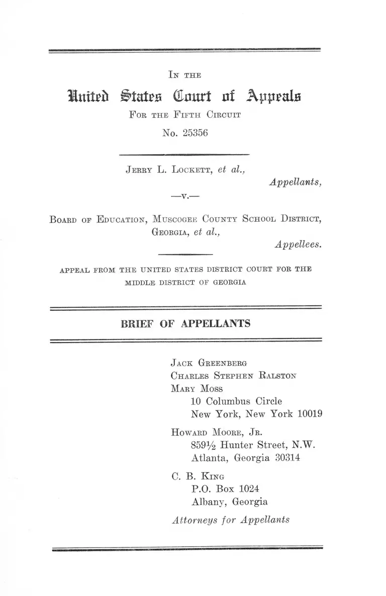 Lockett v. Board of Education, Muscogee County School District, Georgia Brief of Appellants preview