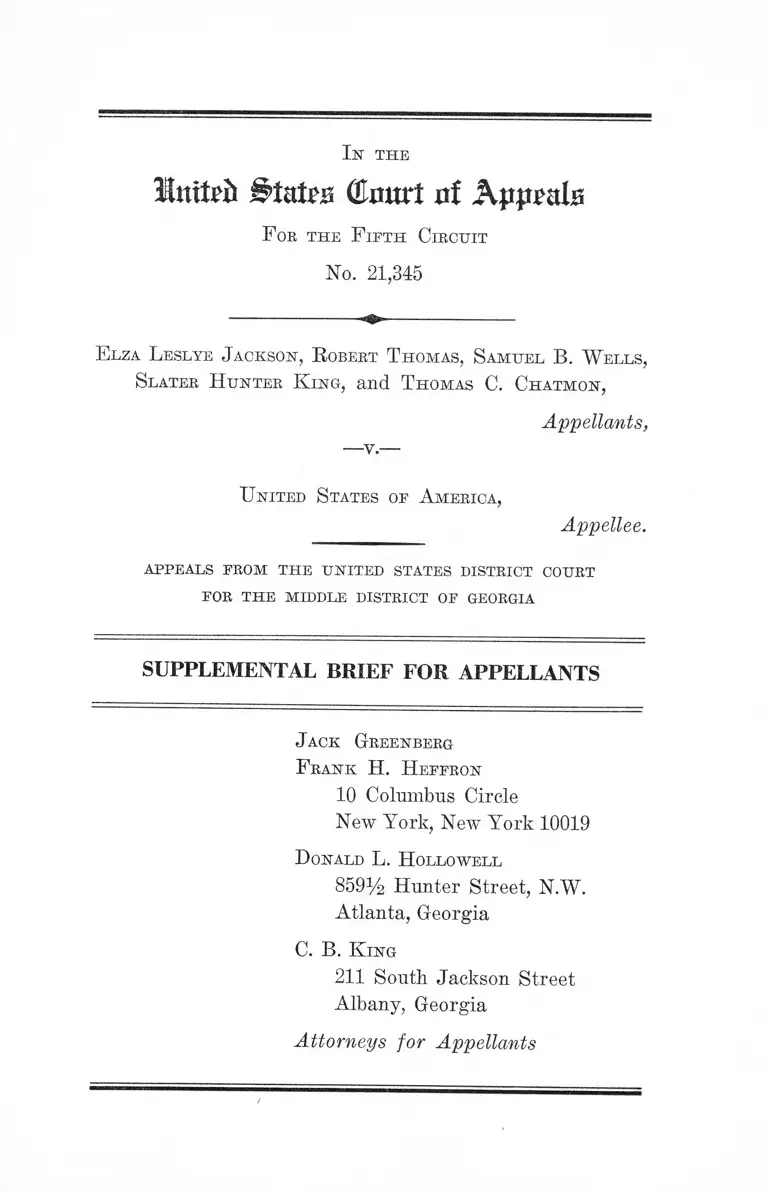 Jackson v. United States Supplemental Brief for Appellants preview