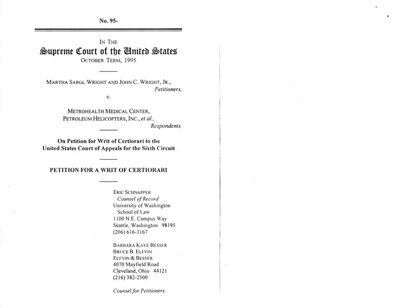 Wright v. MetroHealth Medical Center Petition for a Writ of Certiorari preview