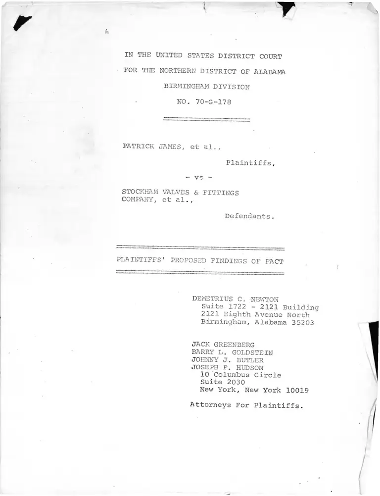 James v. Stockham Valves & Fittings Plaintiffs' Proposed Findings of Fact preview