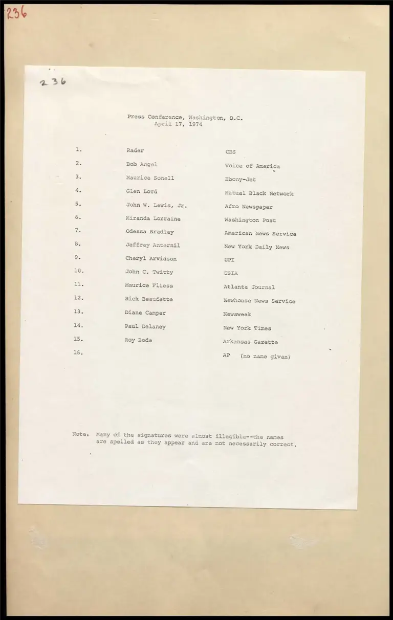 Materials from Earl Warren Press Conference in Washington, D.C. preview
