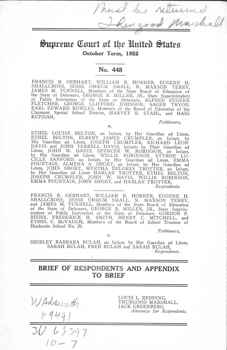 Gebhart v. Belton Brief of Respondents and Appendix to Brief preview