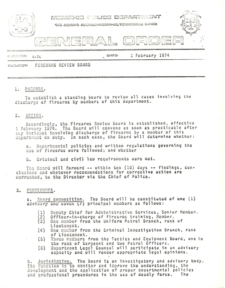 Memphis Police General Order Re: Firearms Review Board preview