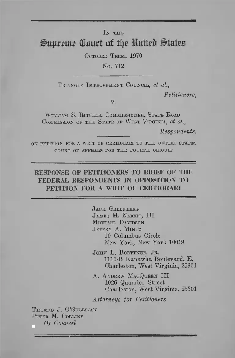 Triangle Improvement Council v. Ritchie Response of Petitioners to Brief in Opposition to Petition for Writ of Certiorari preview