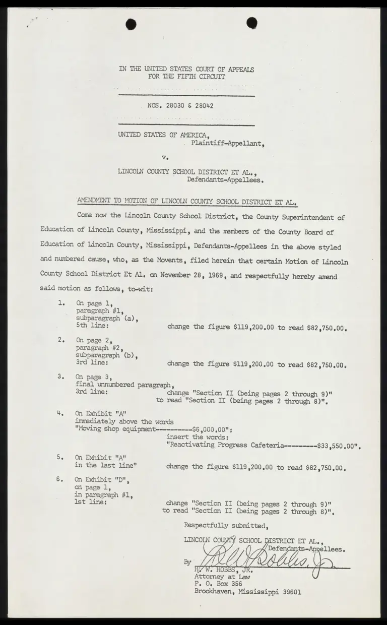 Amendment to Motion of Lincoln County School District et al. preview