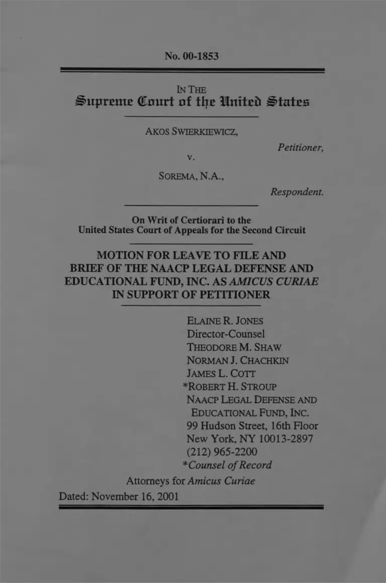 Swierkiewicz v. Sorema Motion for Leave to File and Brief Amicus Curiae in Support of Petitioner preview
